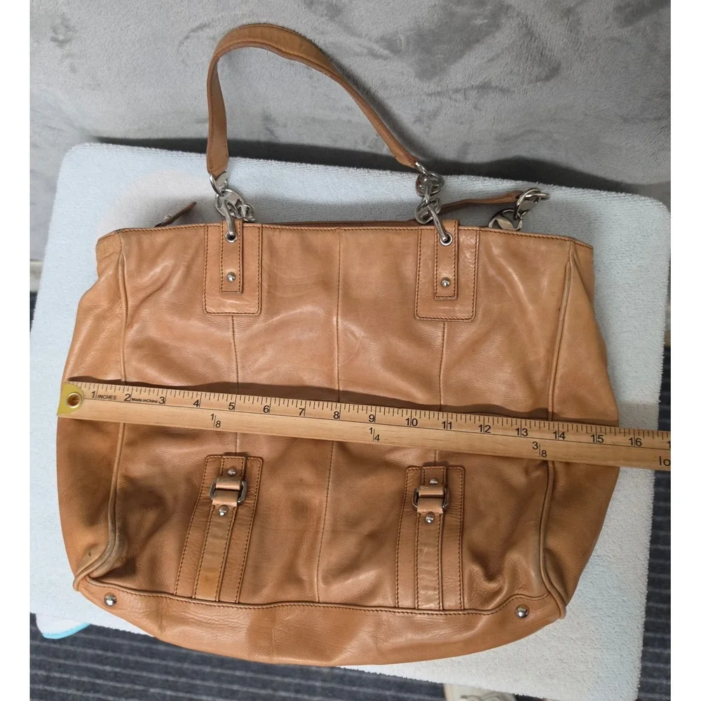 Salvatore Ferragamo Tan Leather Paneled Tote Bag Silver Chain Strap Italy